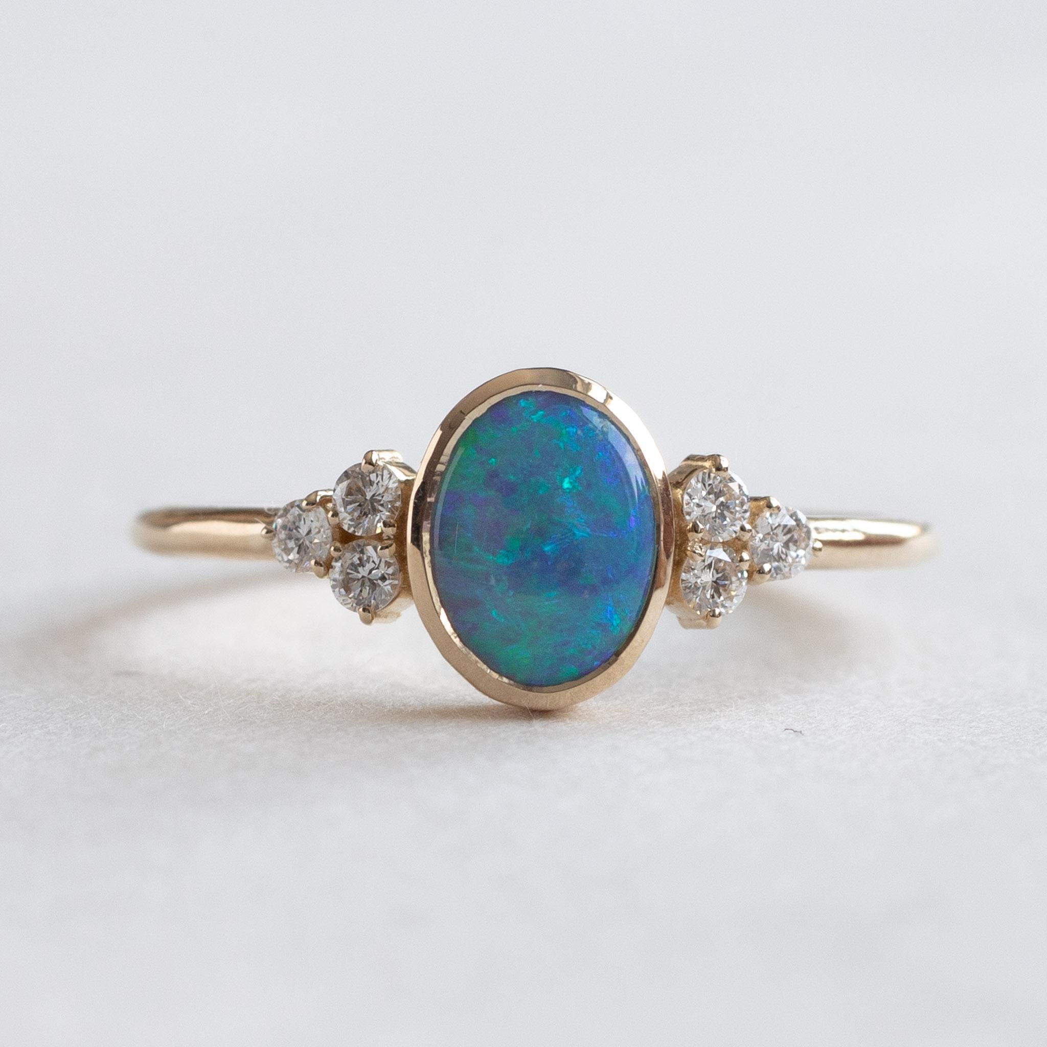 Contemporary 14K Opal Diamond Ring For Sale