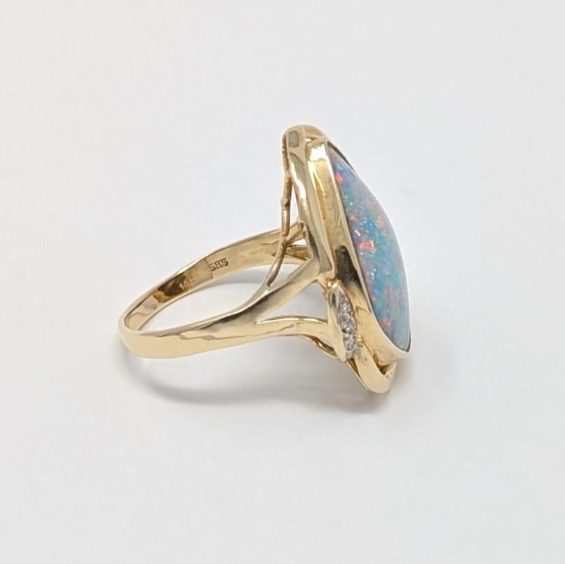 Cabochon 14k Opal Diamond Ring Large Statement Signed 585 Solid Yellow Gold Us Size 9.25 For Sale