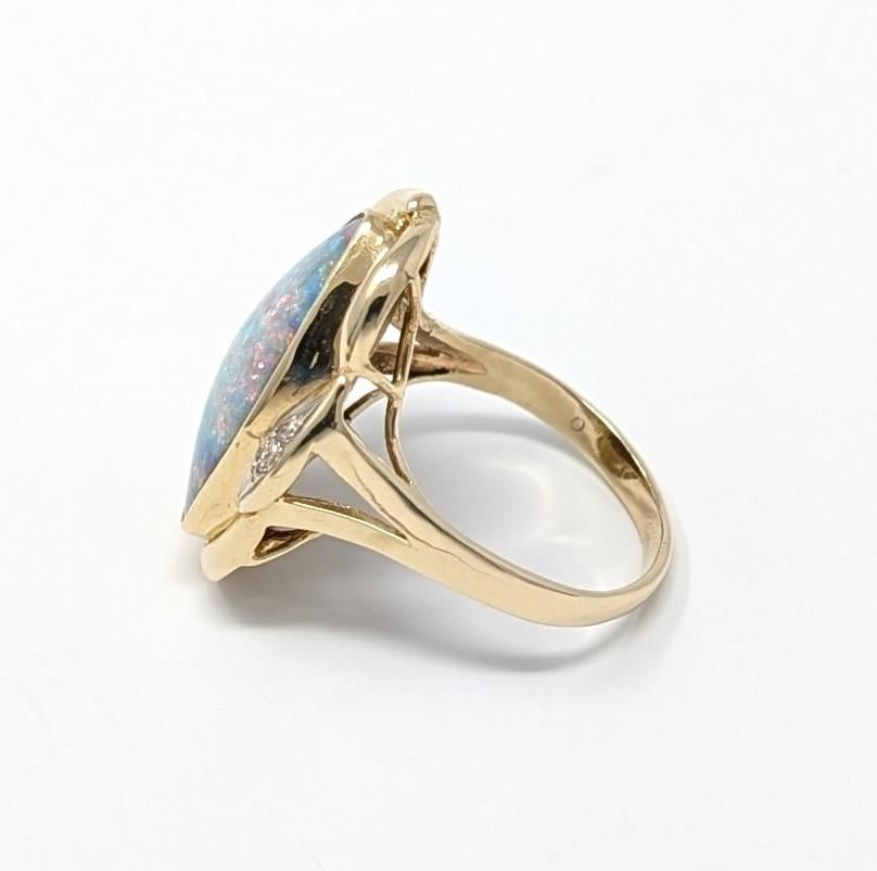 Women's or Men's 14k Opal Diamond Ring Large Statement Signed 585 Solid Yellow Gold Us Size 9.25 For Sale