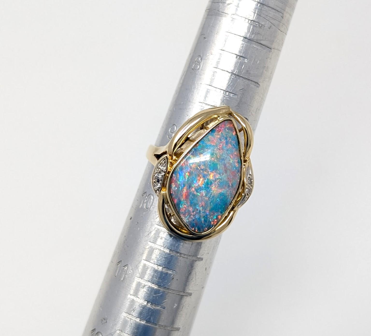 14k Opal Diamond Ring Large Statement Signed 585 Solid Yellow Gold Us Size 9.25 For Sale 1