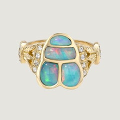 Egyptian Scarab Ring with Opal Inlay and Diamonds