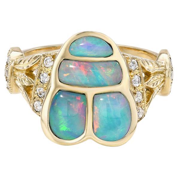 Egyptian Scarab Ring with Opal Inlay and Diamonds For Sale