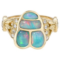 Egyptian Scarab Ring with Opal Inlay and Diamonds