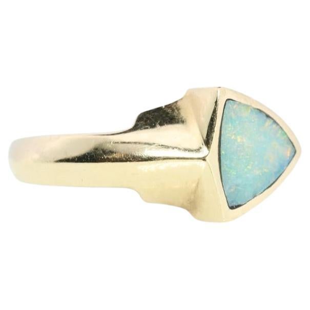14k Opal inlay ring. Triangle OPAL bezel set ring. Made by BO