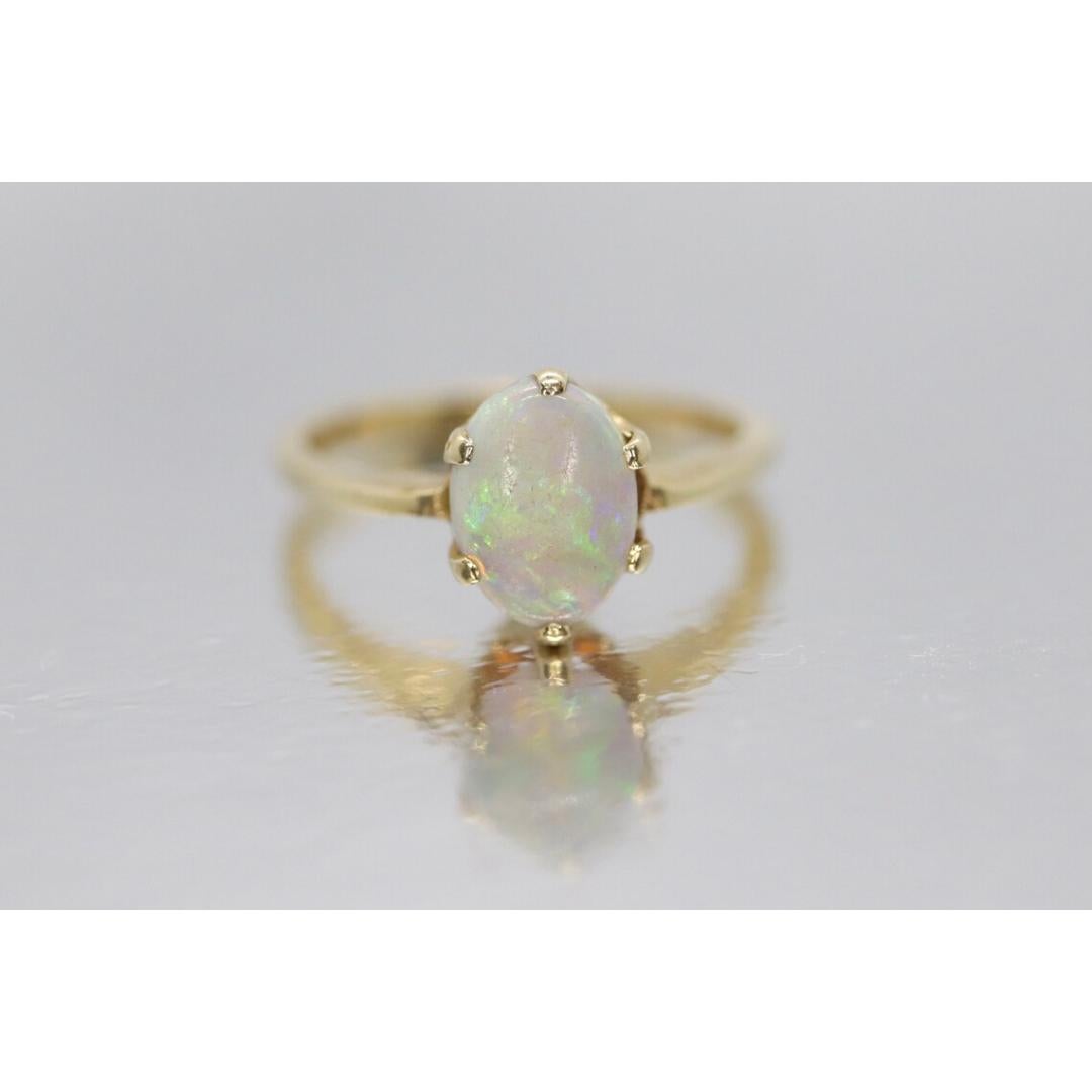 14k Opal Solitaire Claw set ring. Crystal Opal solitaire band. For Sale 2