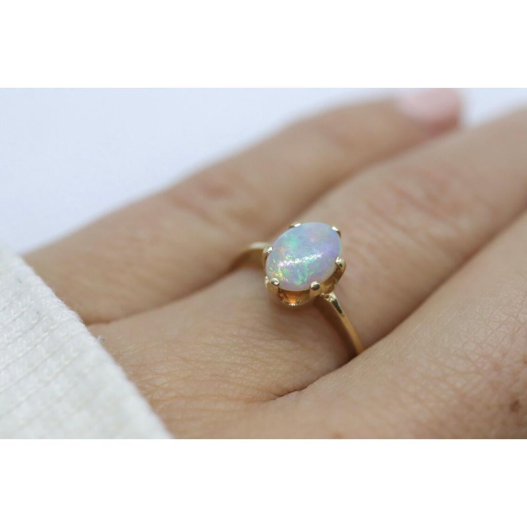14k Opal Solitaire Claw set ring. Crystal Opal solitaire band. For Sale 3