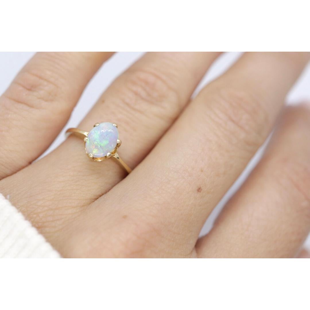 14k Opal Solitaire Claw set ring. Crystal Opal solitaire band. For Sale 4