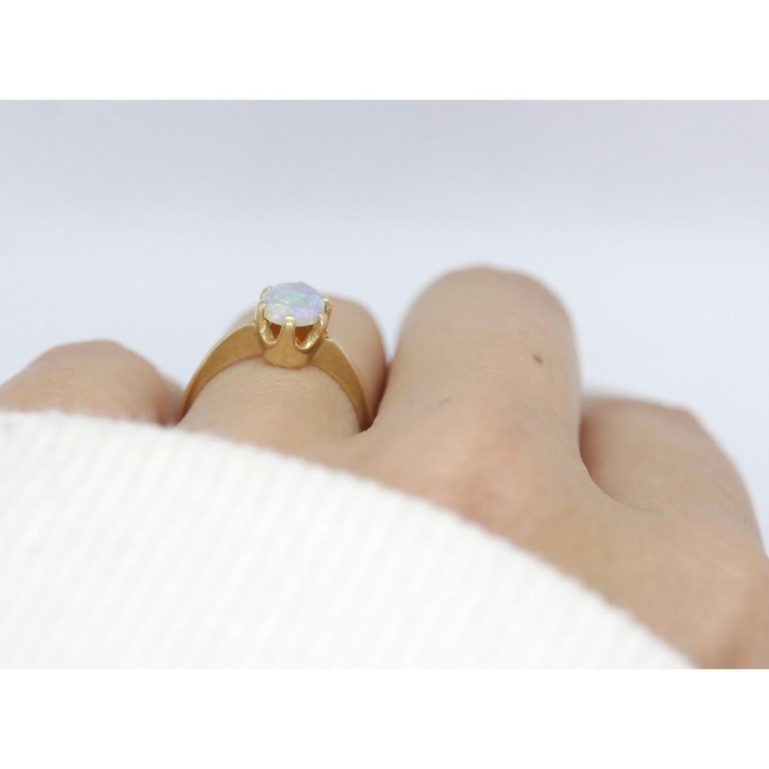 14k Opal Solitaire Claw set ring. Crystal Opal solitaire band. For Sale 5