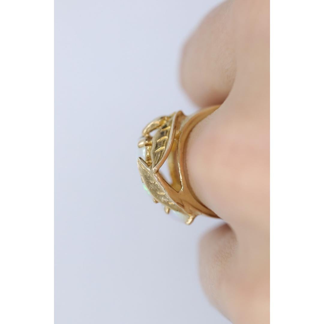 Anello Trio Opale 14k. Anello con triplo cristallo OPAL e foglie in filigrana. in vendita 6