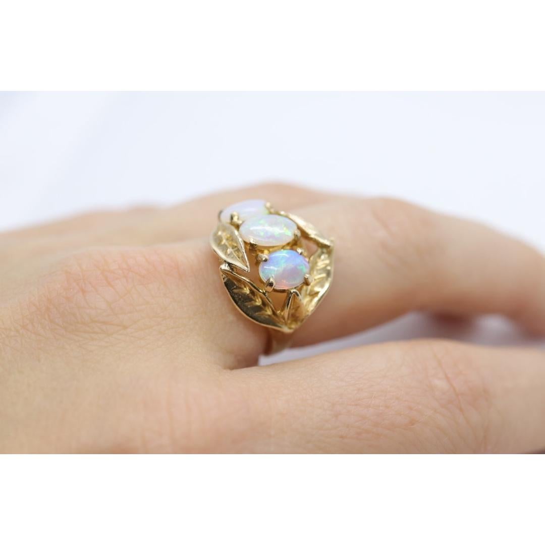Anello Trio Opale 14k. Anello con triplo cristallo OPAL e foglie in filigrana. in vendita 7