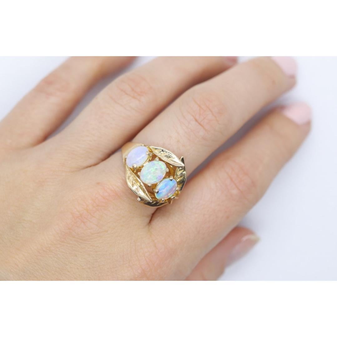 Anello Trio Opale 14k. Anello con triplo cristallo OPAL e foglie in filigrana. in vendita 4