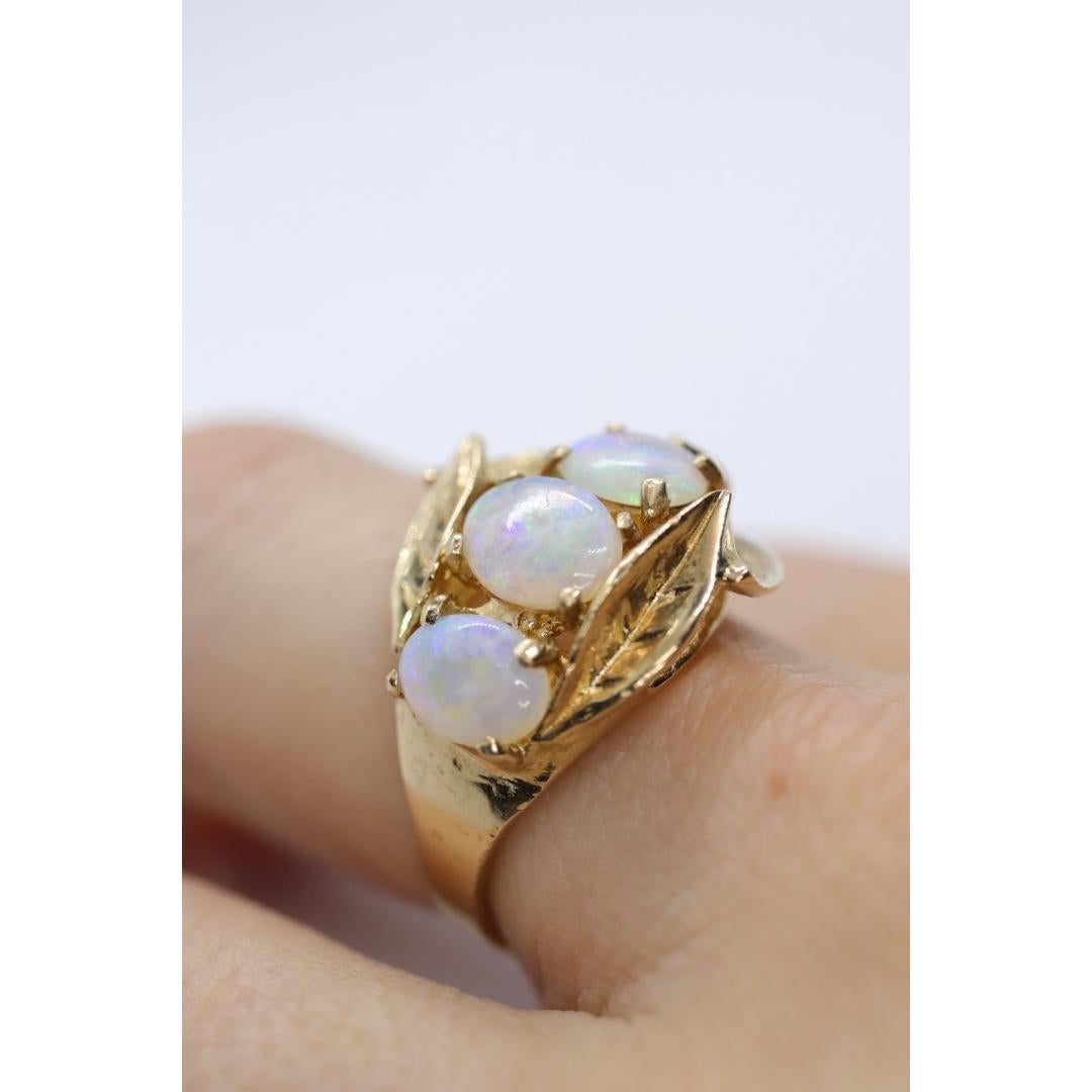 Anello Trio Opale 14k. Anello con triplo cristallo OPAL e foglie in filigrana. in vendita 5
