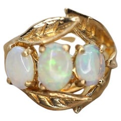 Bague Trio en opale 14k. Bague à trois feuilles en cristal OPAL et filigrane.
