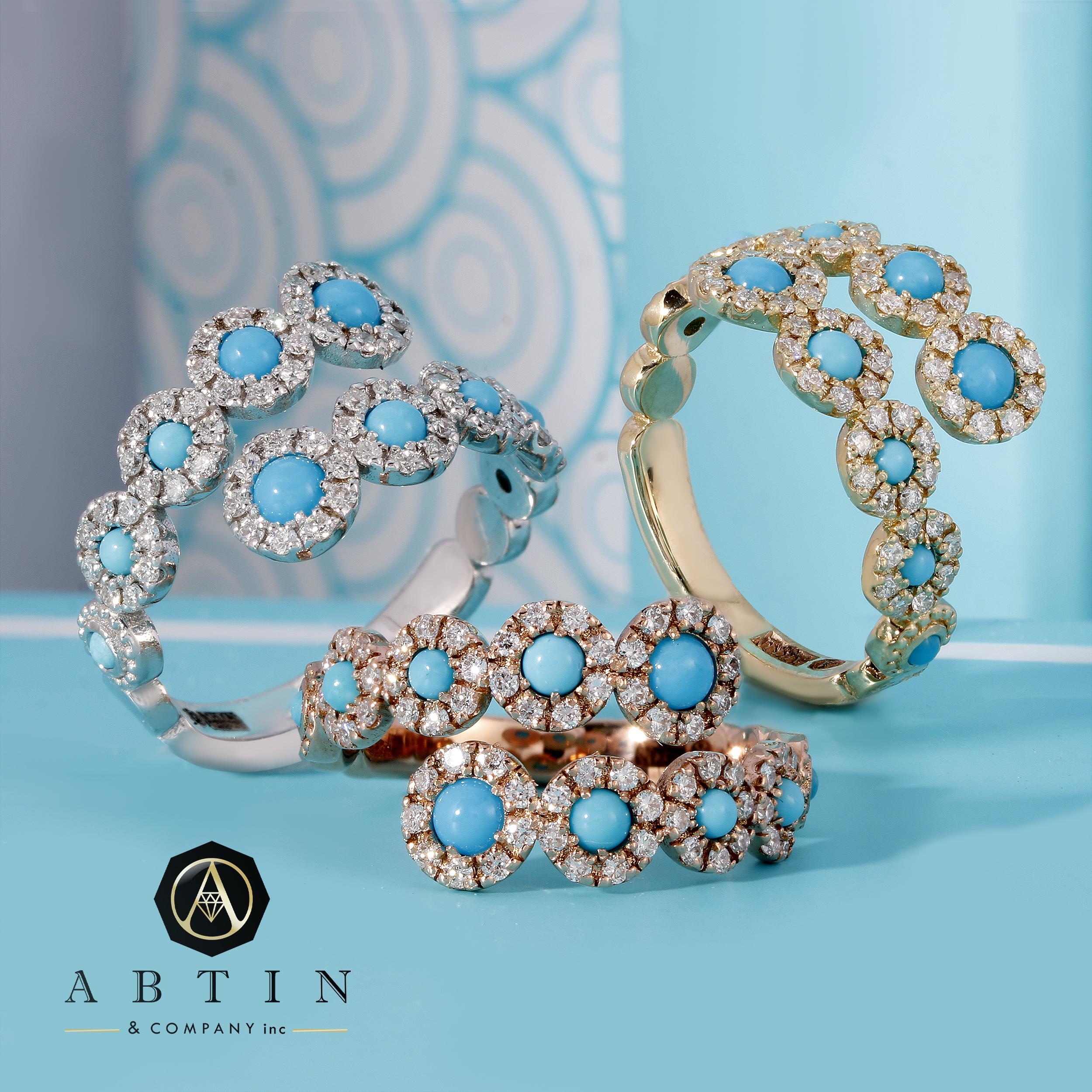 Crafted in 14K gold, this elegant bypass ring features shimmering round diamonds and captivating genuine turquoise stones. Turquoise stones are known for bringing good fortune making them invulnerable. If you like one-of-a-kind jewelry this ring is
