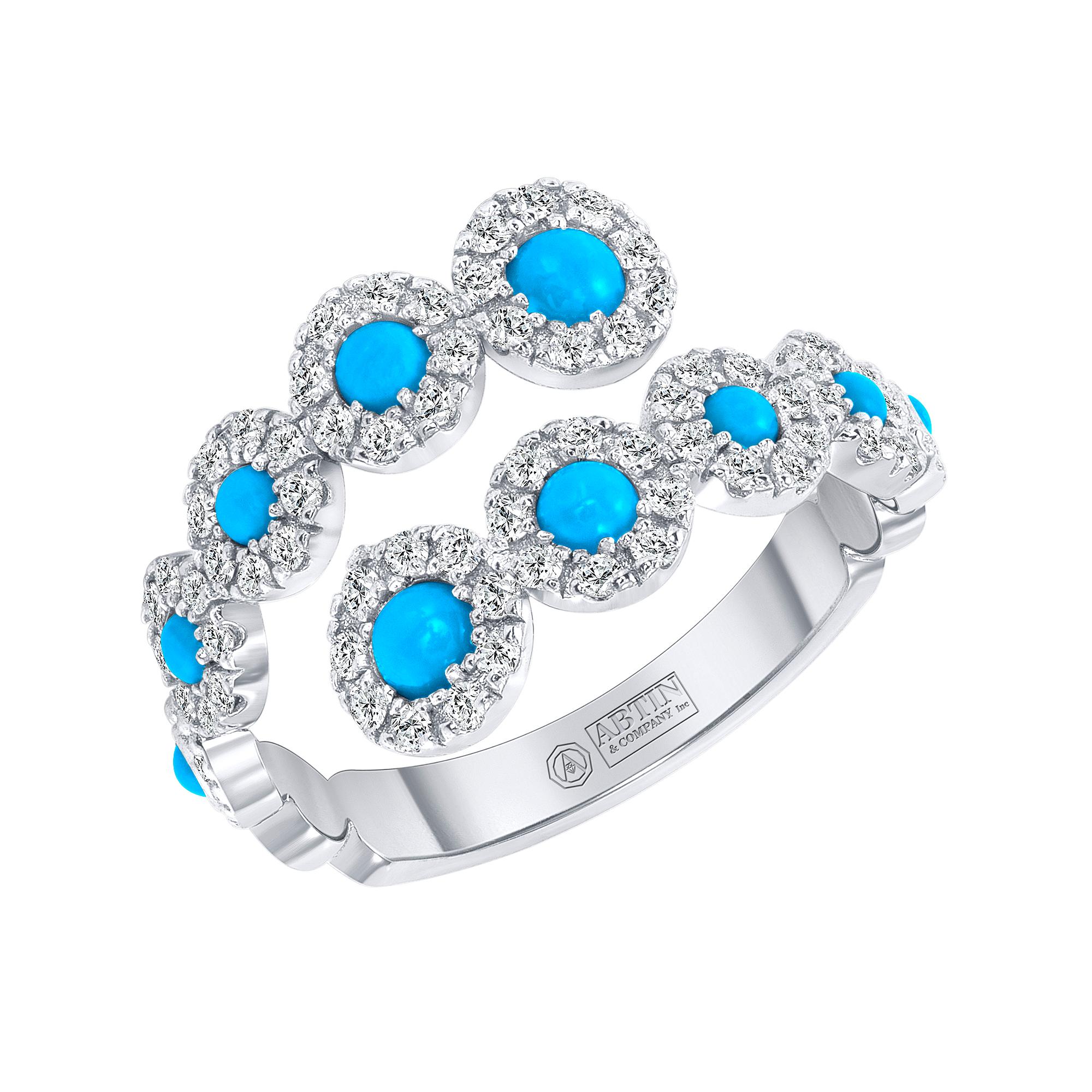 Modern 14K Open Bypass Diamond & Turquoise Ring  For Sale