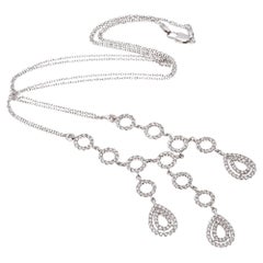14k Open Circle And Pear Shaped Fringed Necklace With Diamonds, 1.76 TCW