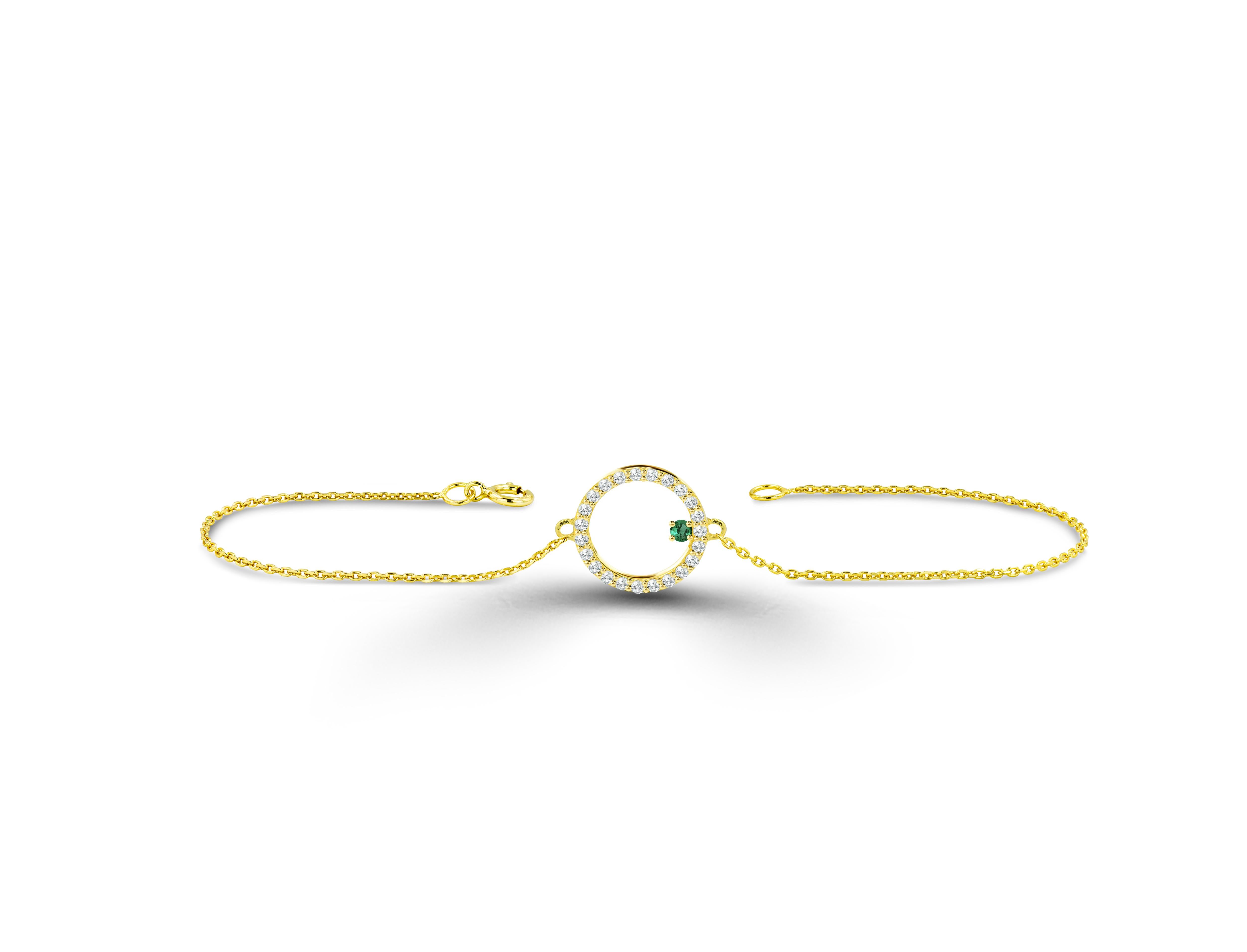 14K Gold Offenes Kreis-Diamantarmband mit Solitär-Diamant Minimalistisches Armband im Angebot 1