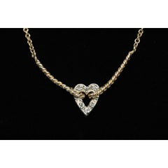 14k Open Heart Diamond Necklace. Suspended Heart Necklace.