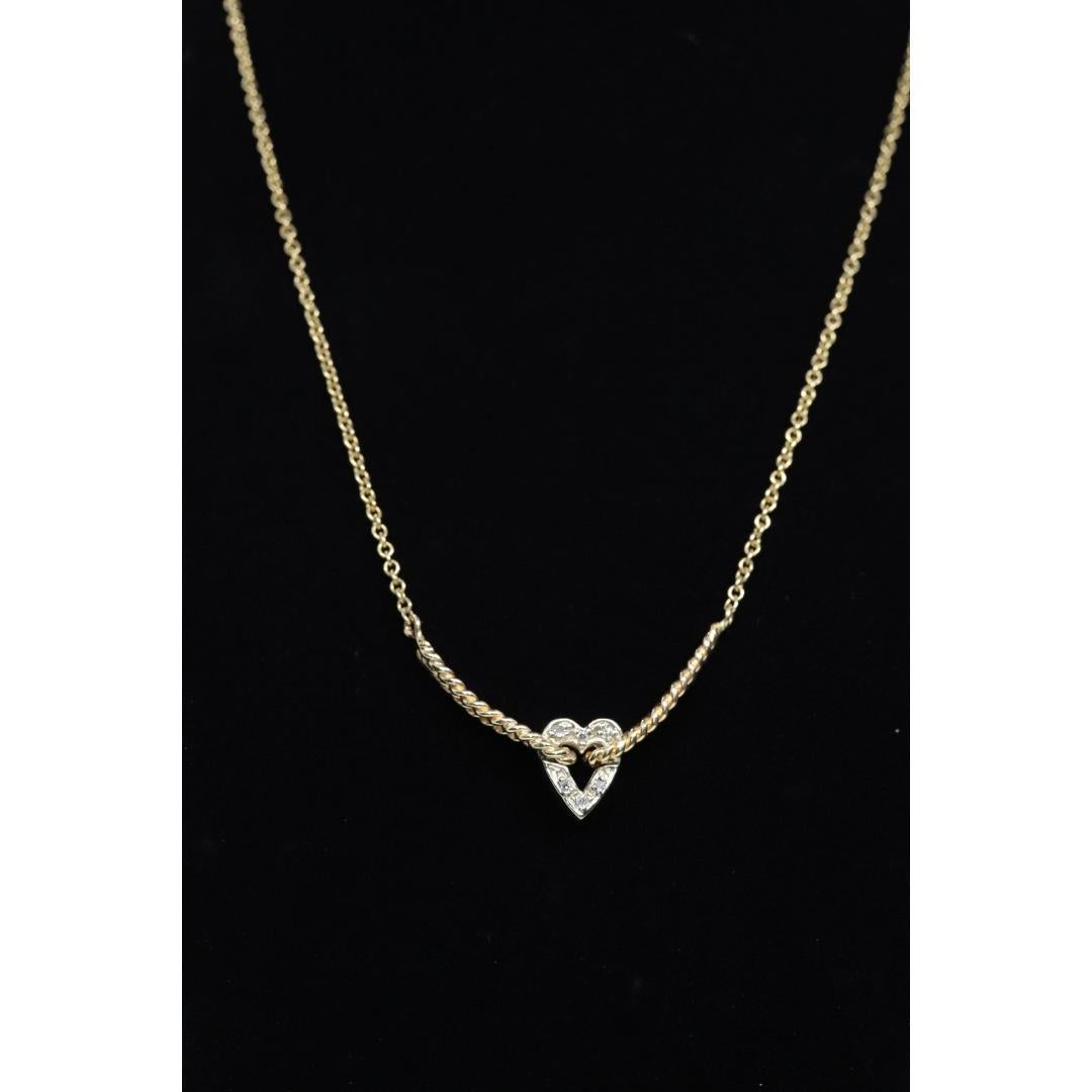 Collier de diamants à cœur ouvert 14k. Collier à cœur suspendu. en vente 1