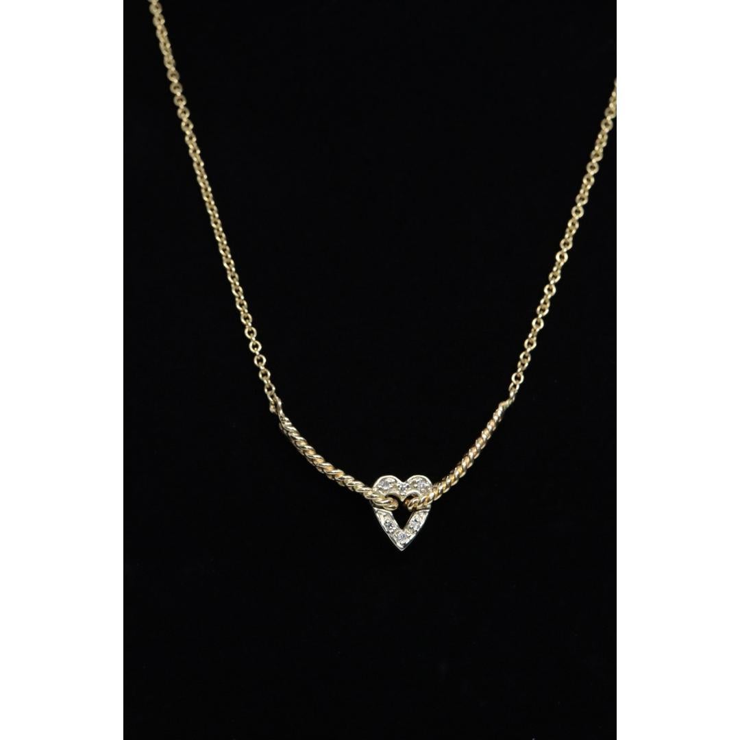 Collier de diamants à cœur ouvert 14k. Collier à cœur suspendu. en vente 2