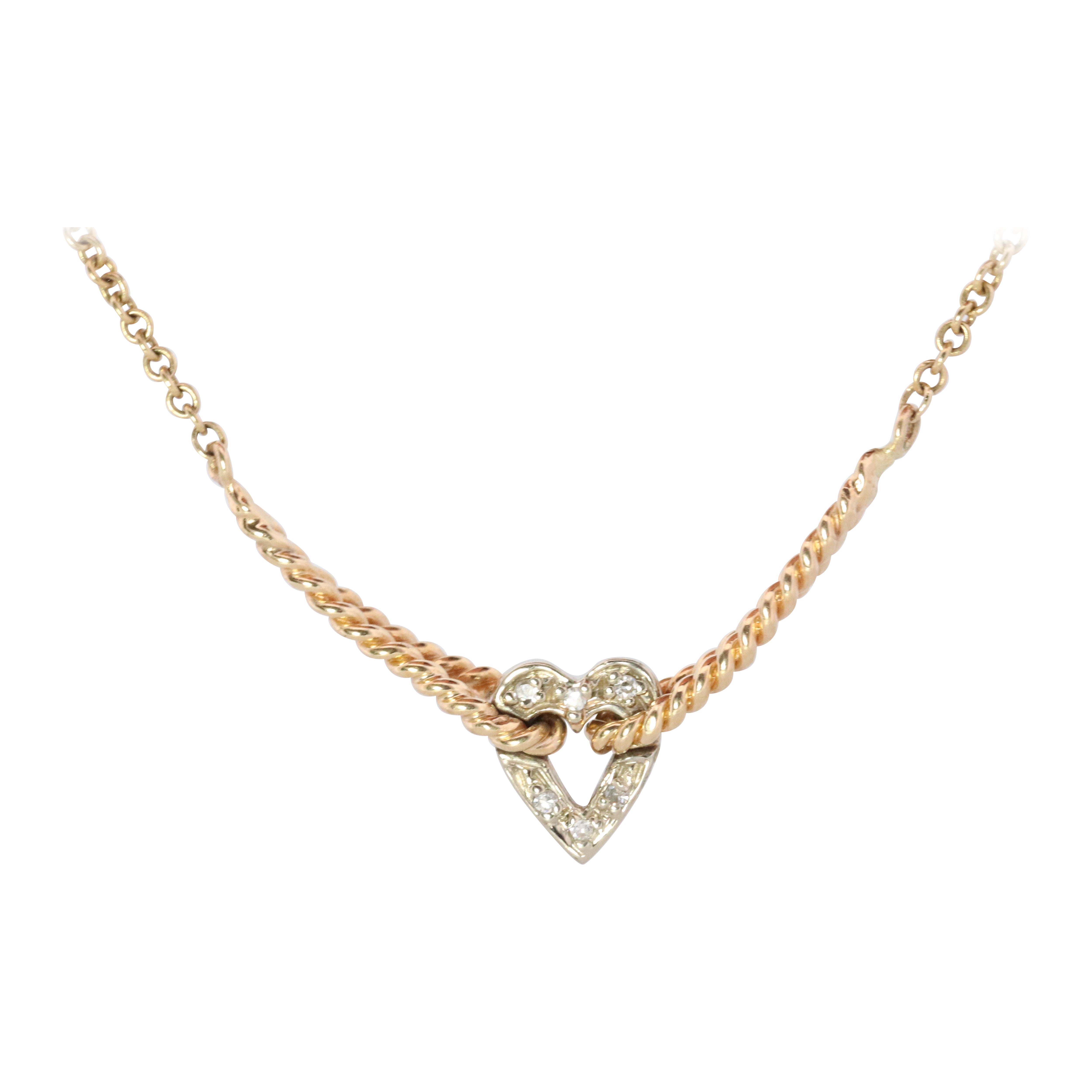 Collier de diamants à cœur ouvert 14k. Collier à cœur suspendu.