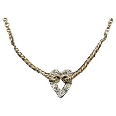 14k Open Heart Diamond Necklace. Suspended Heart Necklace.