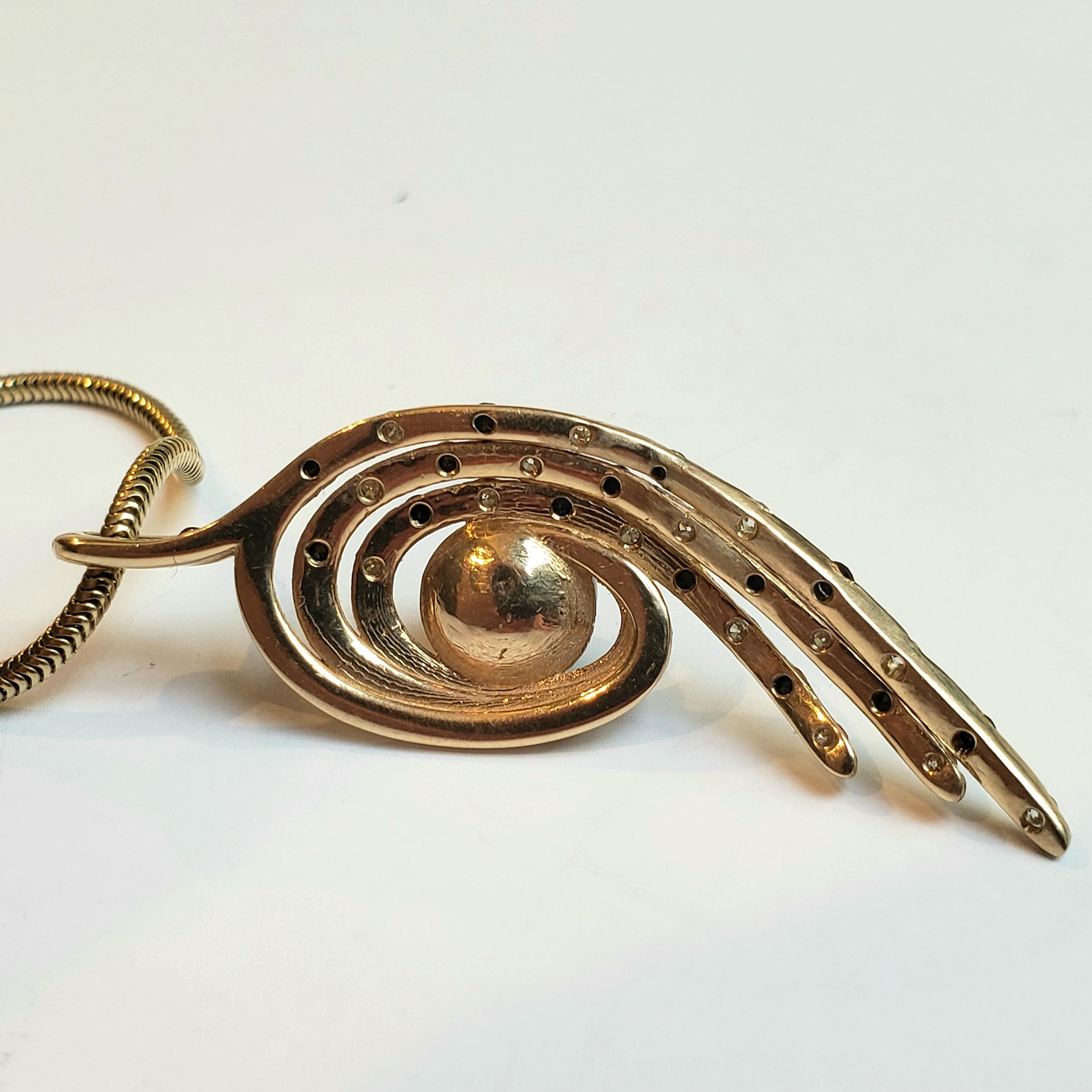 14k yellow gold diamond spiral pendant