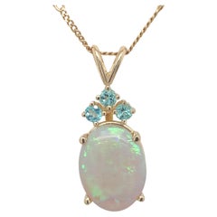 14K Oval 6.24 carat Australian Opal Pendant with Apatite