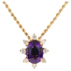 14K Oval Amethyst and Brilliant Diamond French Rope Necklace