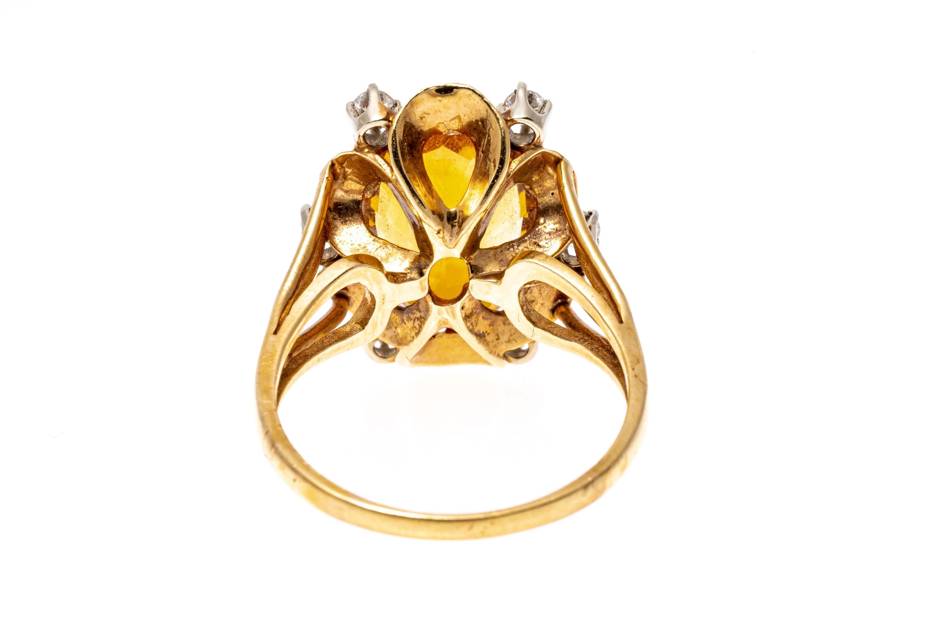 Oval Cut 14k Oval Citrine 'App. 5.10 CTS' And Diamond Scalloped Framed Ring For Sale
