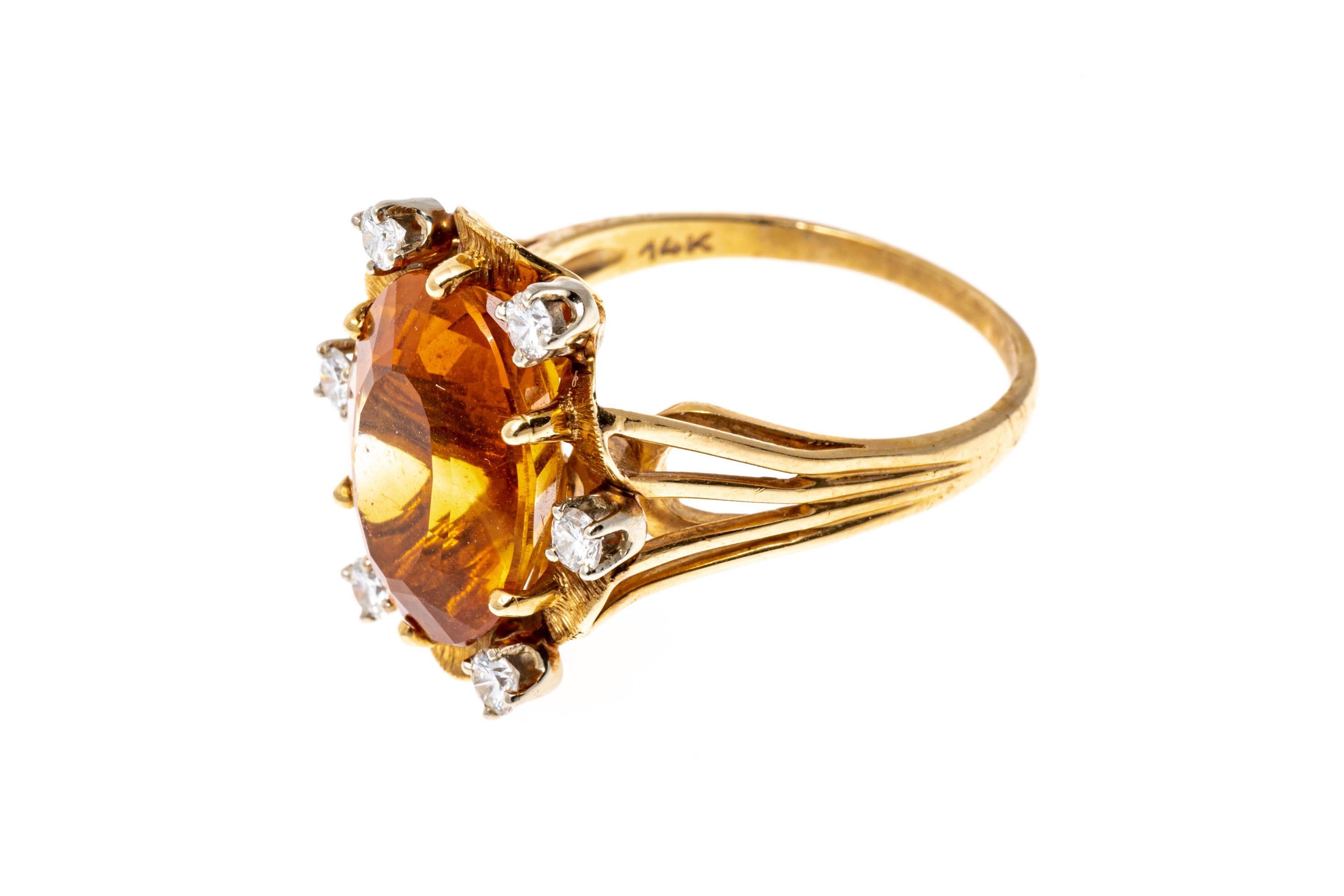 Women's 14k Oval Citrine 'App. 5.10 CTS' And Diamond Scalloped Framed Ring For Sale