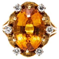 Vintage 14k Oval Citrine 'App. 5.10 CTS' And Diamond Scalloped Framed Ring