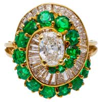Platinum, Baguette and Marquise Diamond And Emerald Cluster Ring For ...