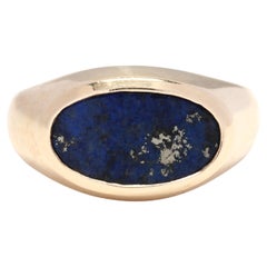 14K Oval Horizontal Lapis Saddle Ring