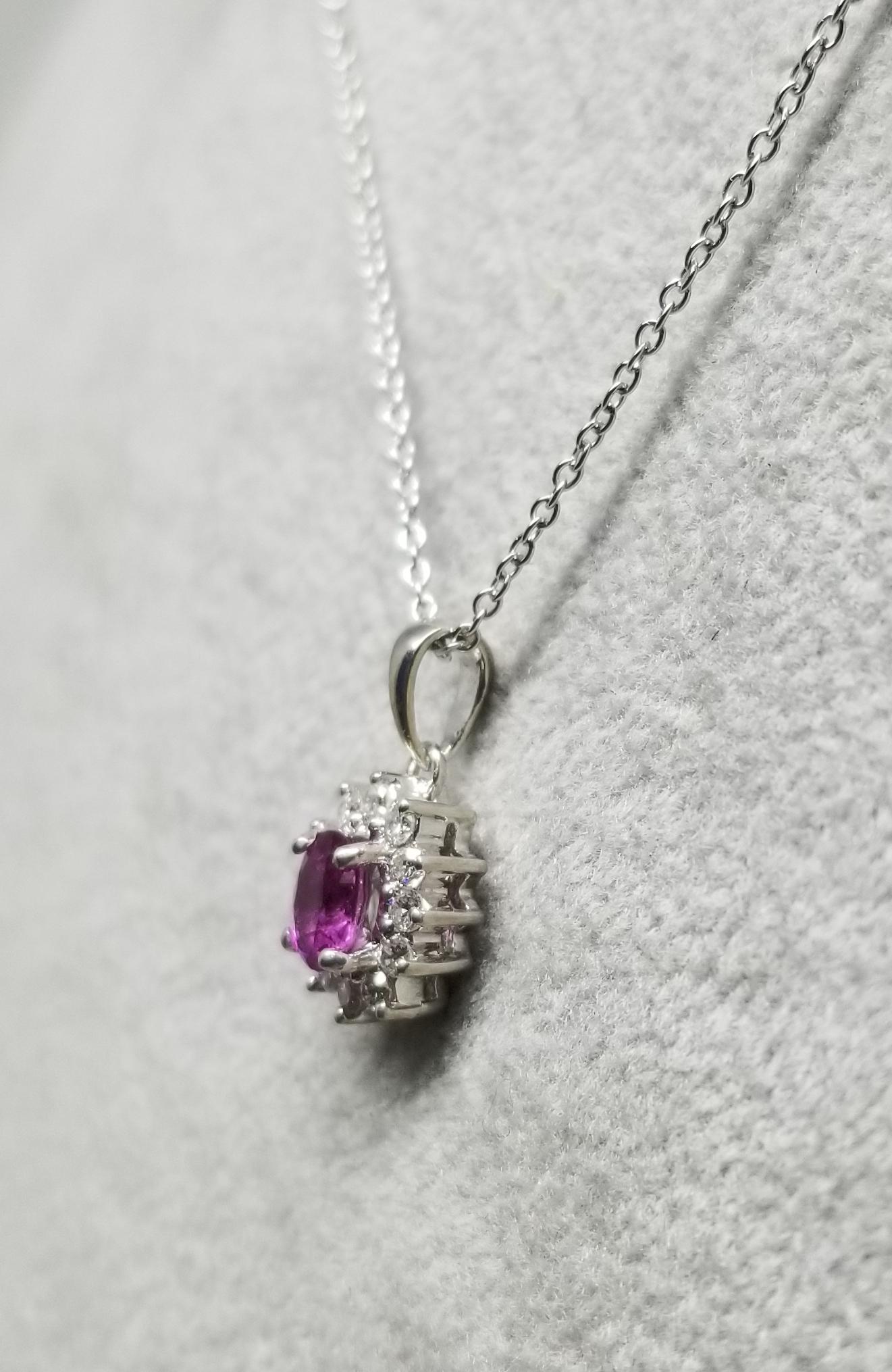 Oval Cut 18 Karat Oval Pink Sapphire and Diamond Pendant For Sale