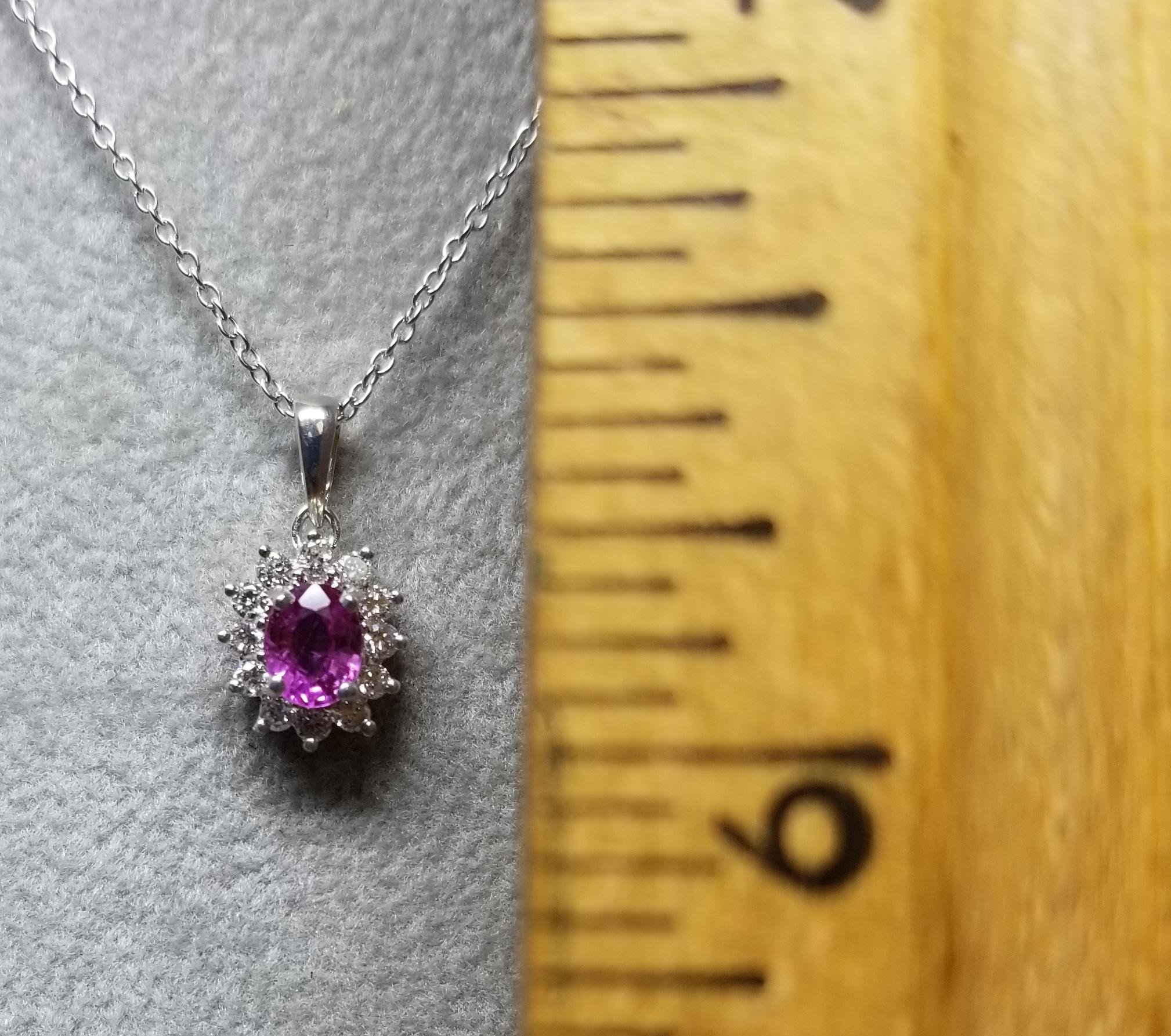 18 Karat Oval Pink Sapphire and Diamond Pendant In New Condition For Sale In Los Angeles, CA