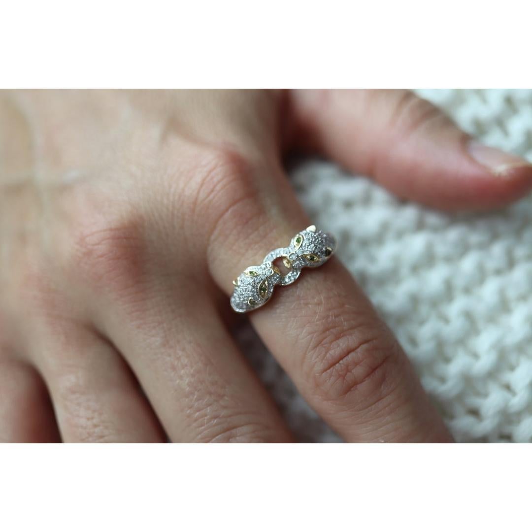 14k Panther Leopard Jaguar Cheetah Diamond ring. Encrusted with Diamond Double In Good Condition For Sale In Port Charlotte, FL