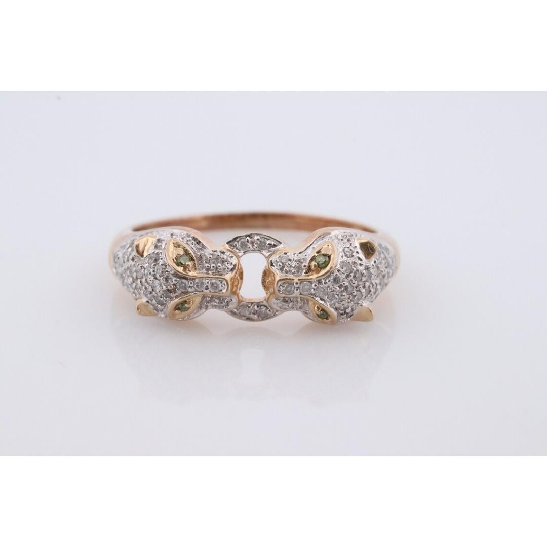 Women's 14k Panther Leopard Jaguar Cheetah Diamond ring. Encrusted with Diamond Double For Sale