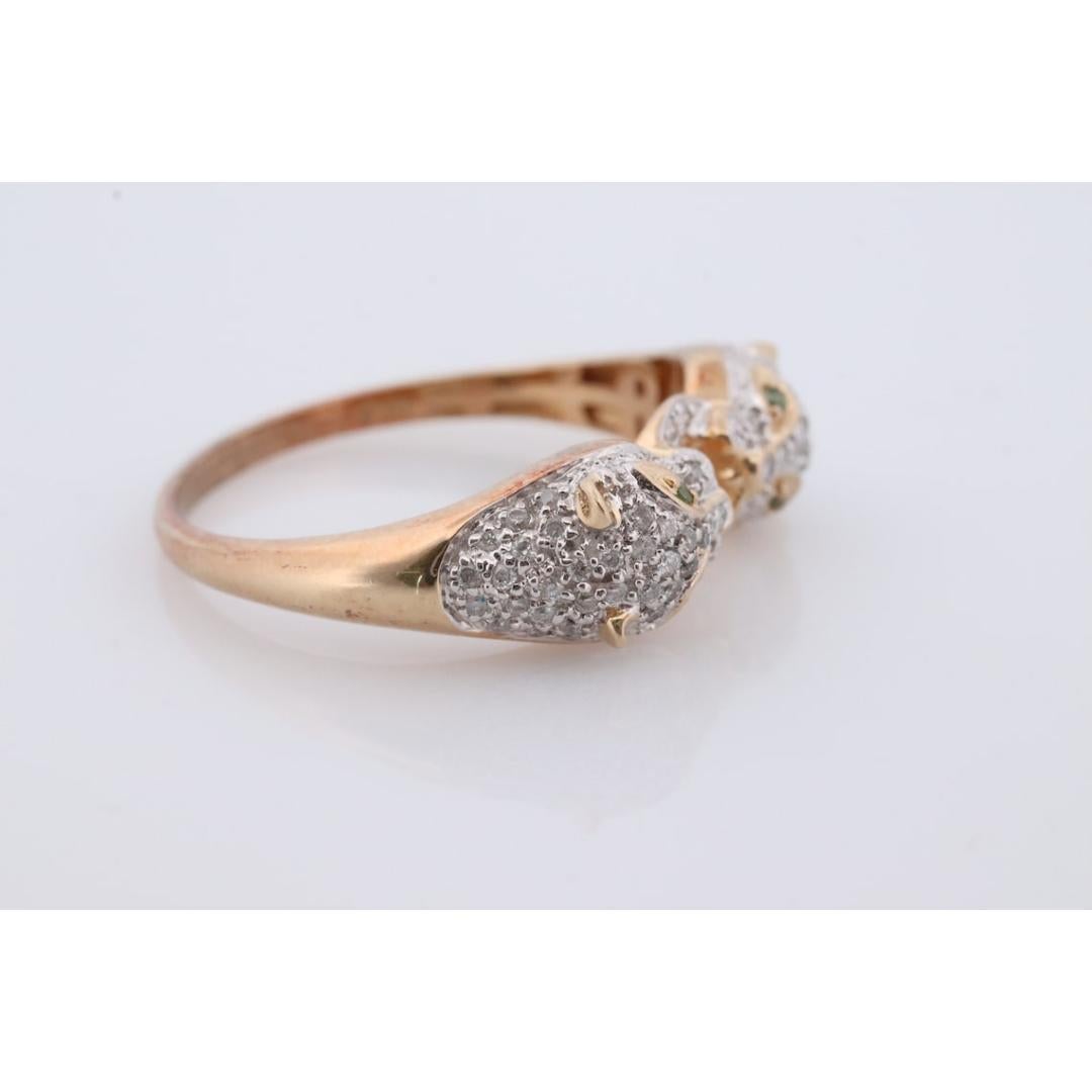 14k Panther Leopard Jaguar Cheetah Diamond ring. Encrusted with Diamond Double For Sale 5
