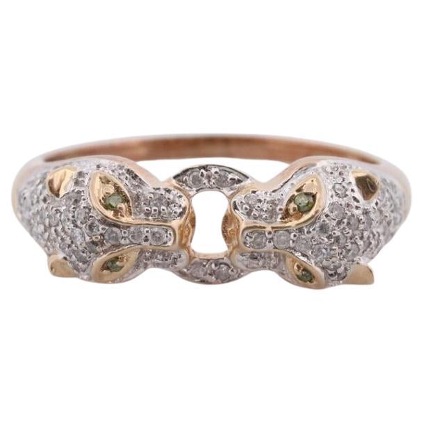 14k Panther Leopard Jaguar Cheetah Diamond ring. Encrusted with Diamond Double