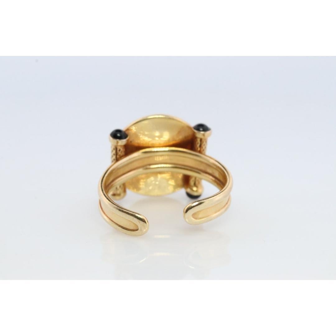Women's or Men's 14k Panther Leopard Jaguar Cheetah Onyx ring. Etruscan Revival Onyx Adjustable For Sale