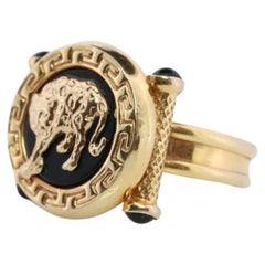 Anillo Onyx Pantera Leopardo Jaguar Guepardo 14k. Ónice Etrusco Revival Ajustable