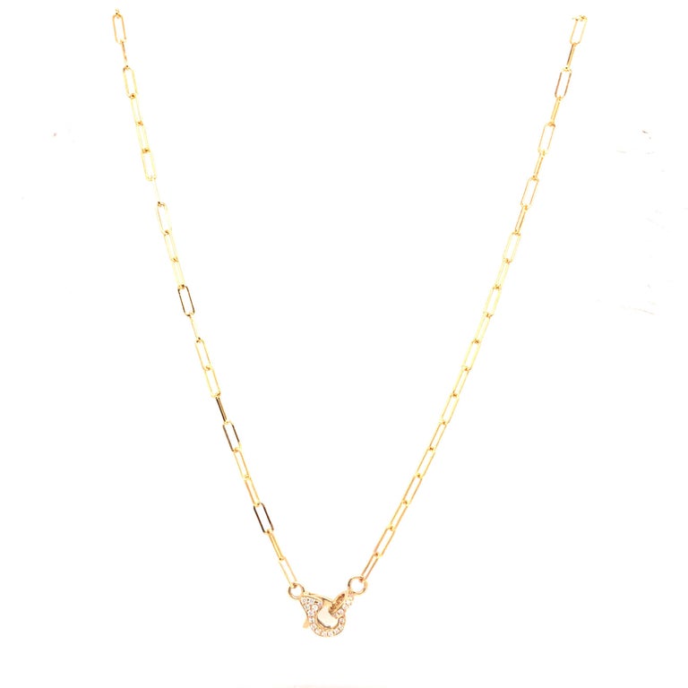 14K Paperclip Necklace with Pave Diamond Lobster Clasp Yellow Gold at