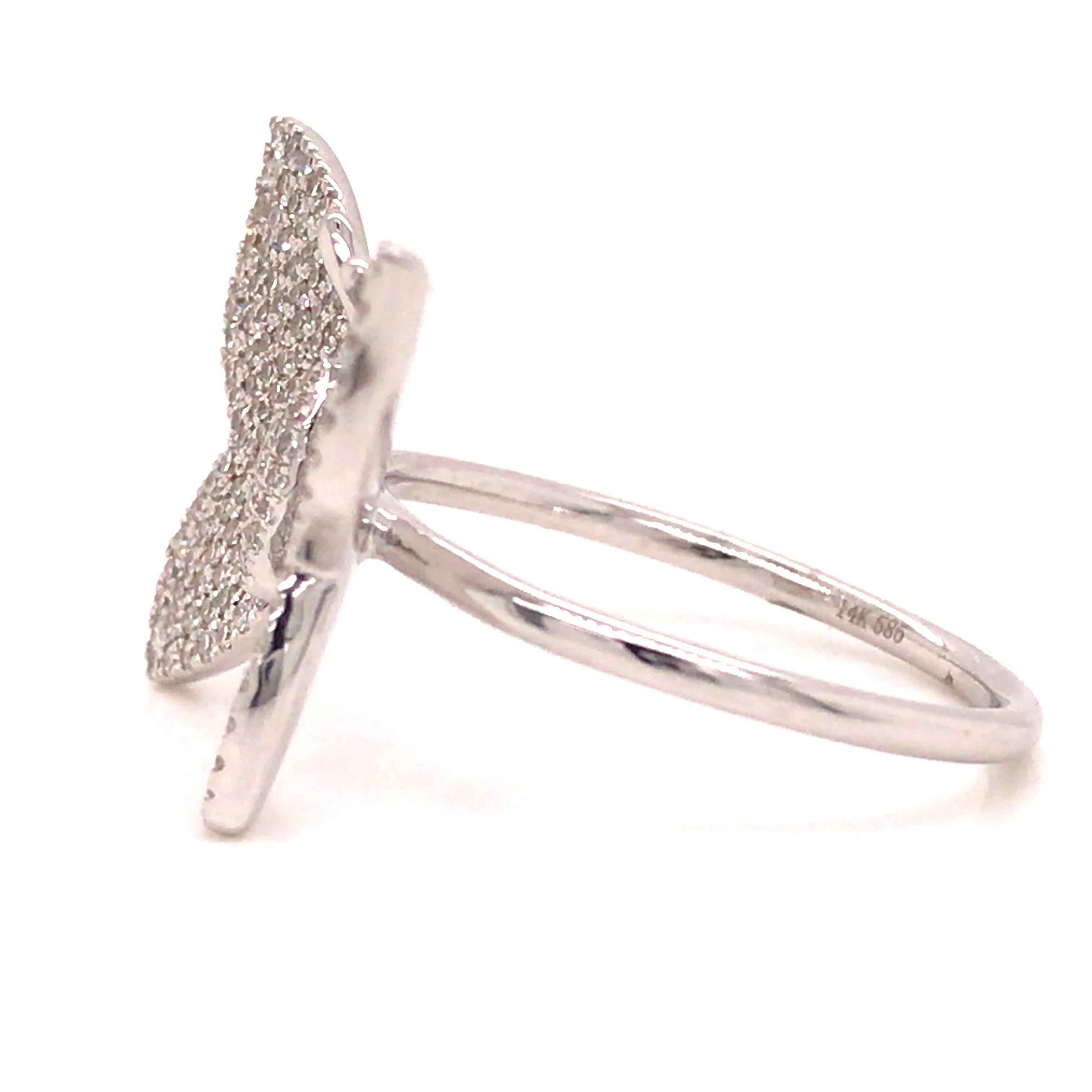 14K Pave Diamond Butterfly Ring White Gold In New Condition For Sale In Boca Raton, FL