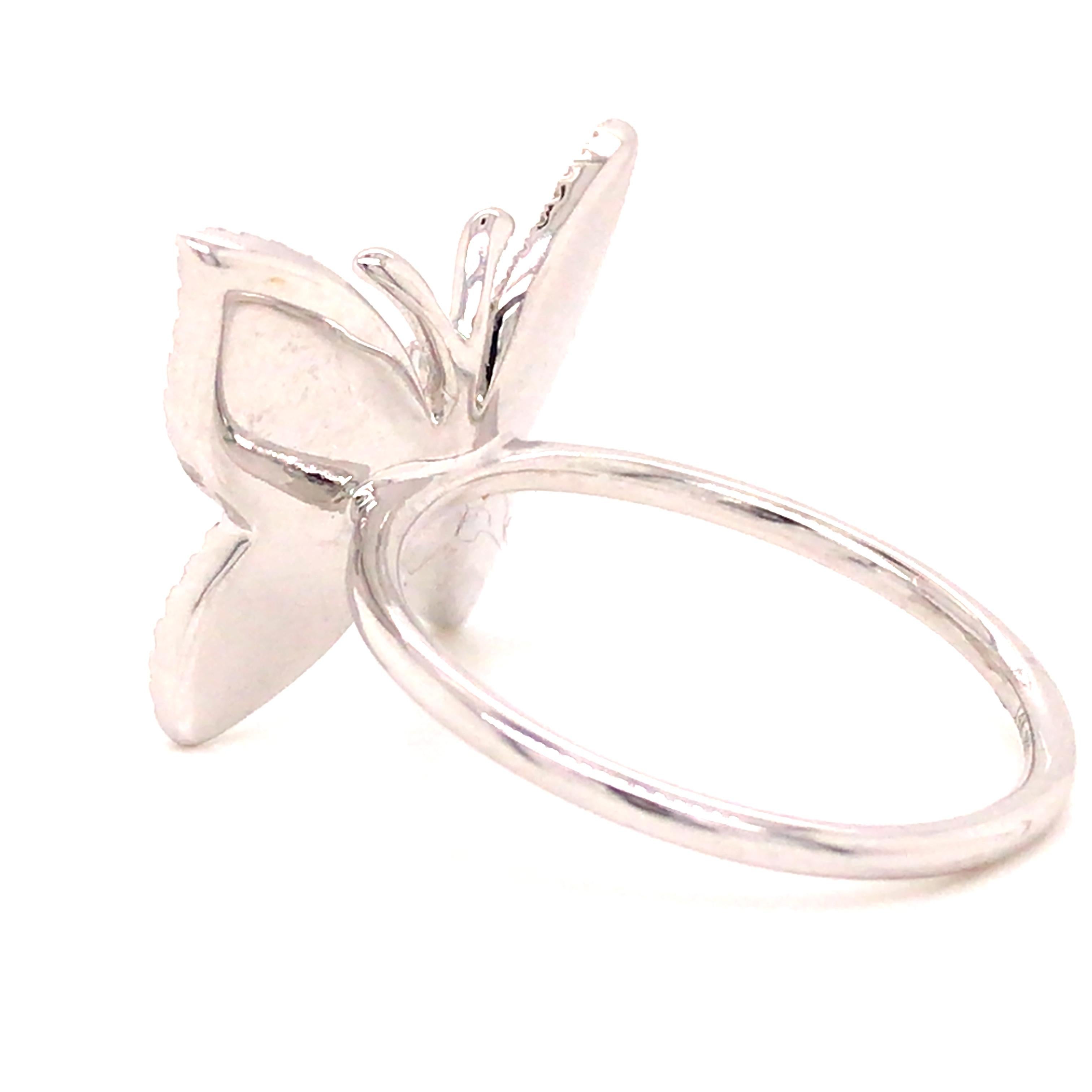 Women's 14K Pave Diamond Butterfly Ring White Gold For Sale