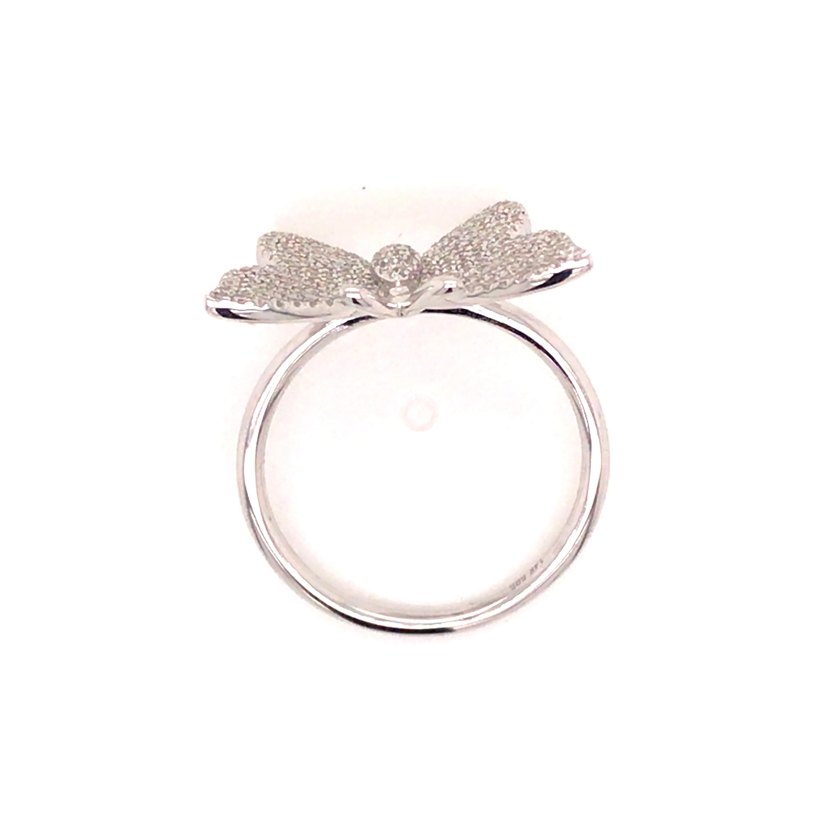 14K Pave Diamond Butterfly Ring White Gold For Sale 1