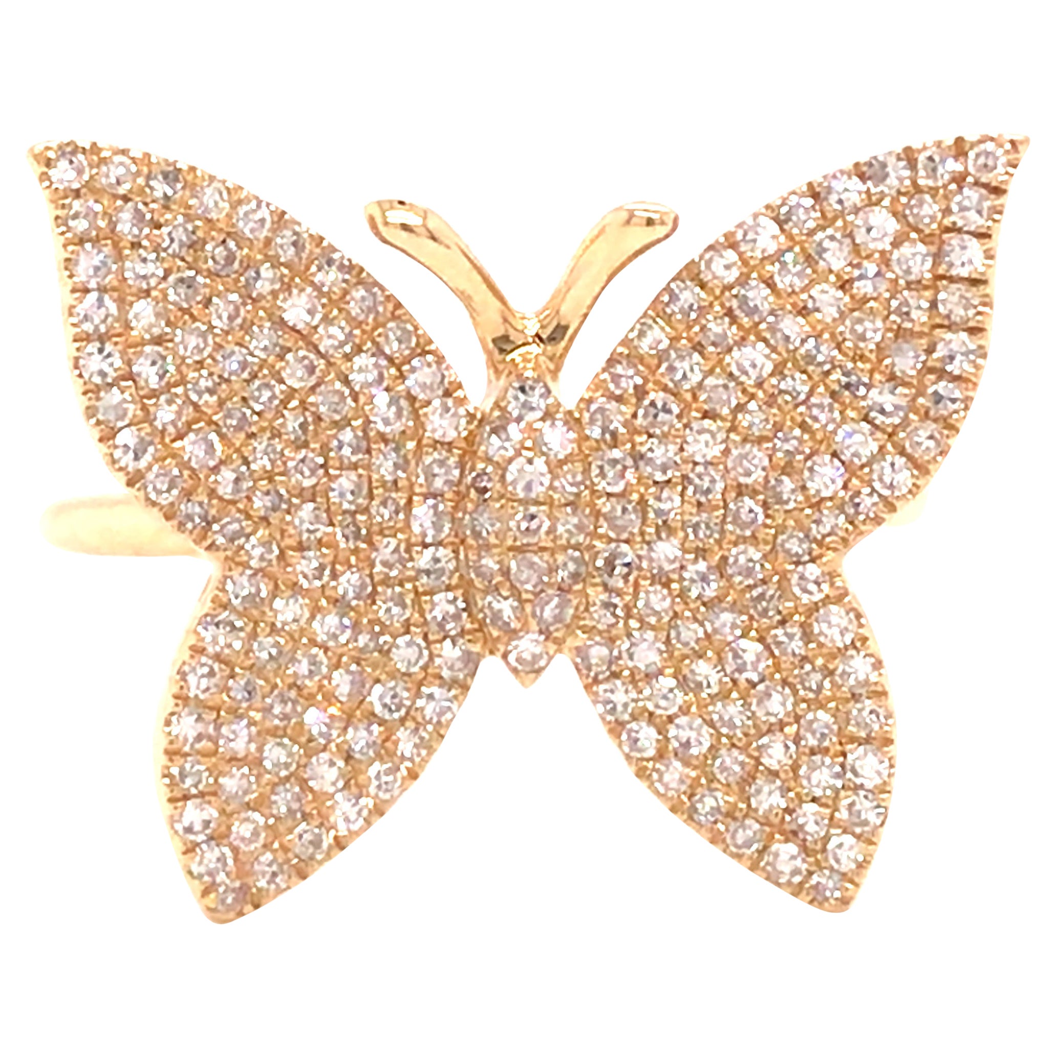 14K Pave Diamond Butterfly Ring Yellow Gold