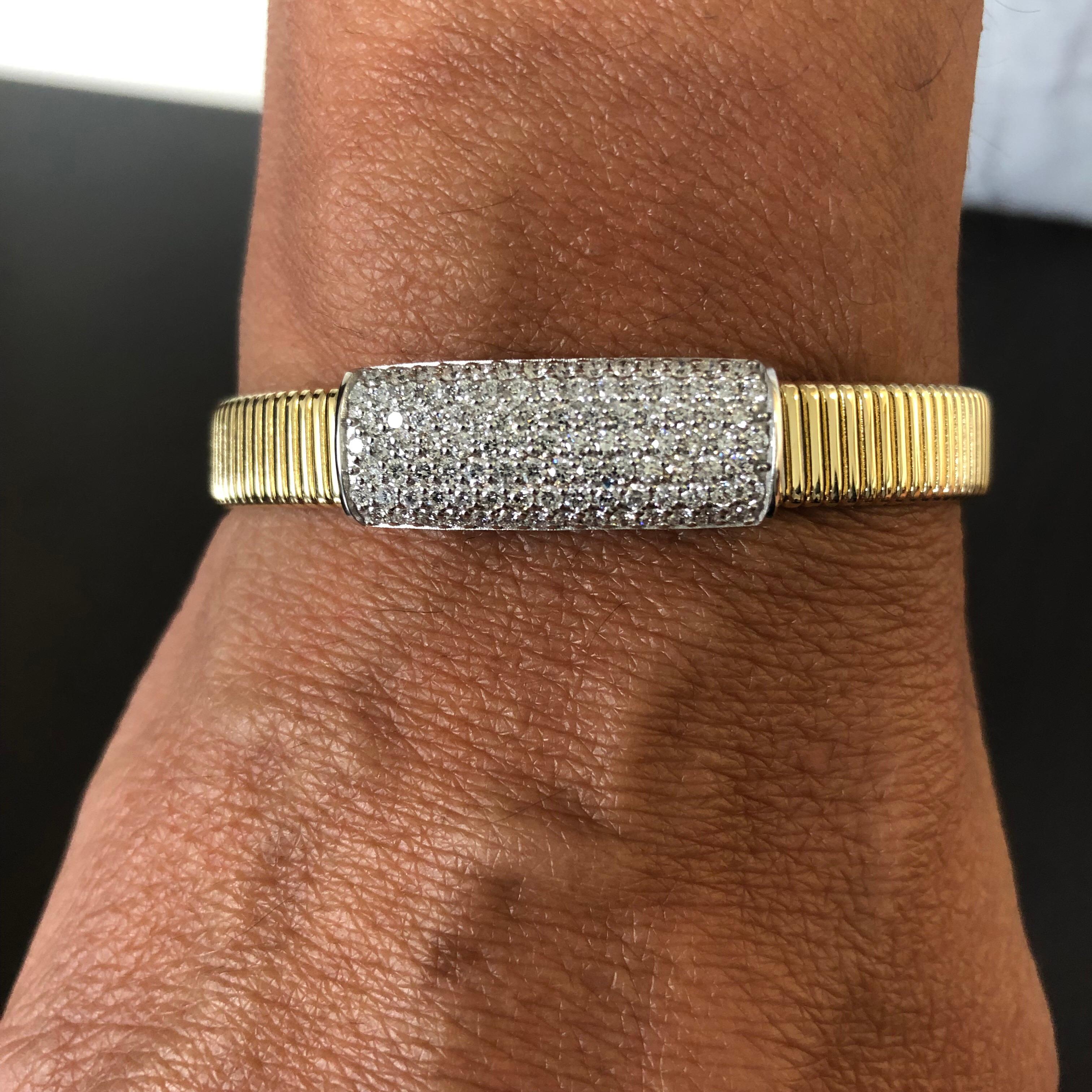 Modern 14 Karat Pave Yellow Flexible Bangle For Sale