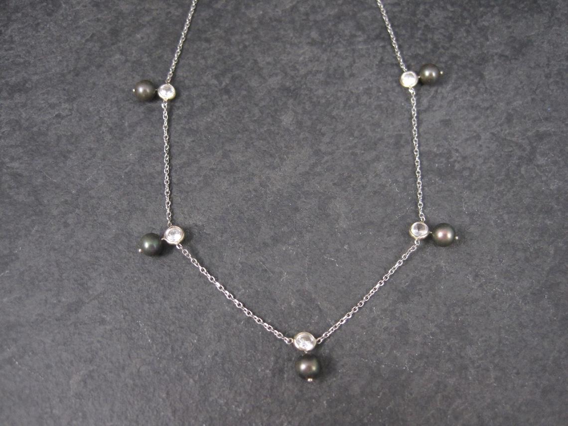 Modern 14K Peacock Pearl CZ Necklace 17 Inches For Sale