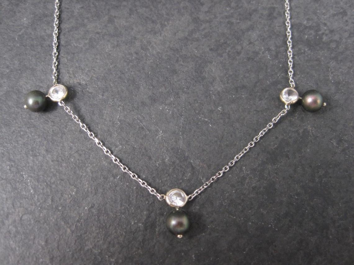 Bead 14K Peacock Pearl CZ Necklace 17 Inches For Sale